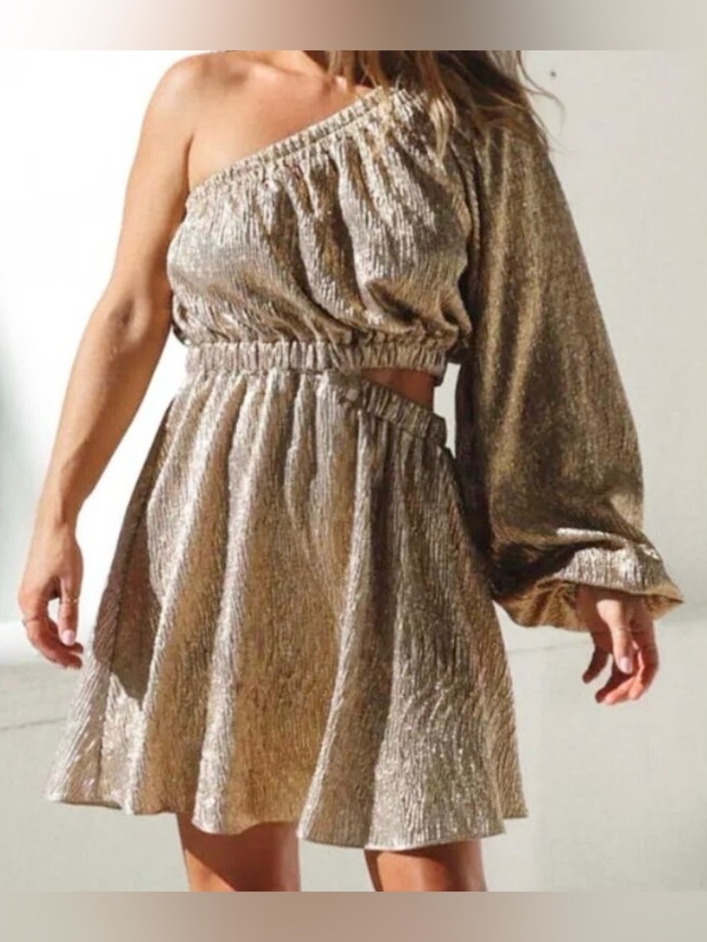Vici x Summer of Diane Gold Metallic One Shoulder Cut Out Romper Size XS